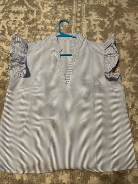 Striped V-Neck Flutter Sleeve Women’s Top - Blue/White